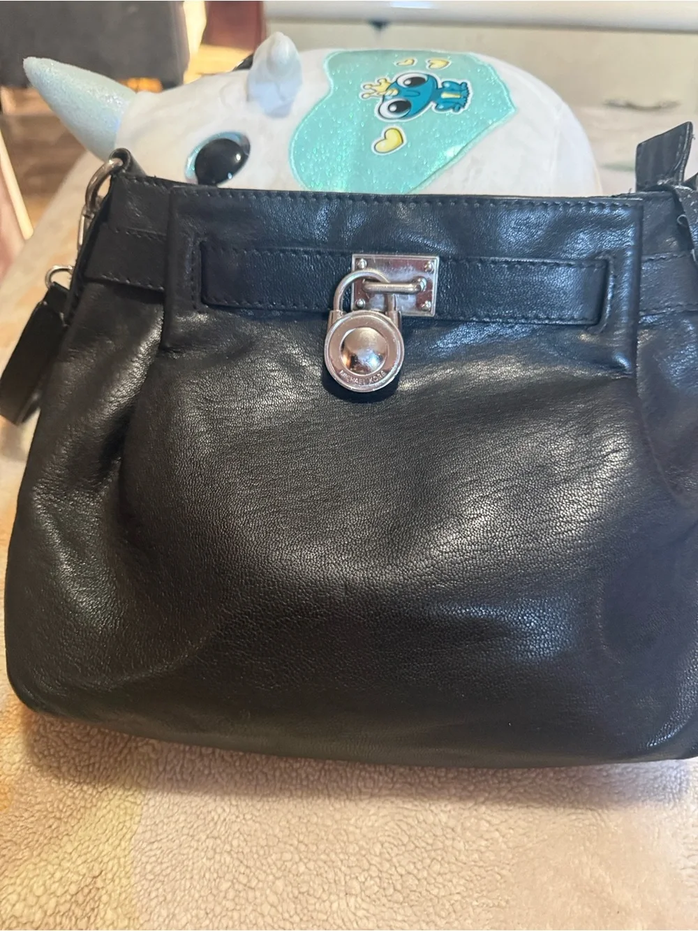 Michael Kors Black Leather Shoulder Bag with Silver Hardware